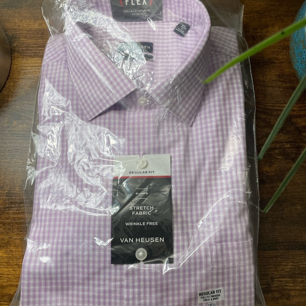 Van Heusen Men's Purple Checkered Dress Shirt